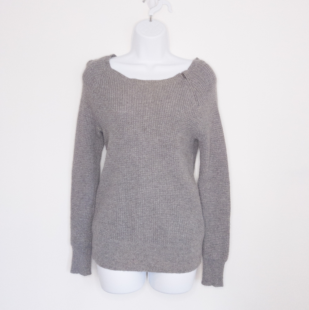 J. Crew Women's Merino Wool Waffle Knit Sweater Zip Neck Gray Top Long Sleeve